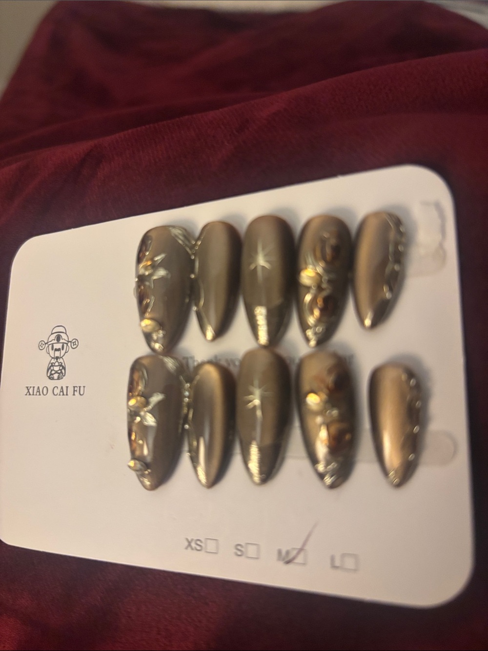Xiao Cai Fu Gold Accent Brown Press-On Nail Set